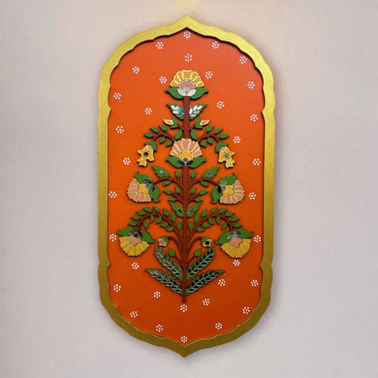 Hand-Painted Orange Floral Theme MDF Wood Wall Decor